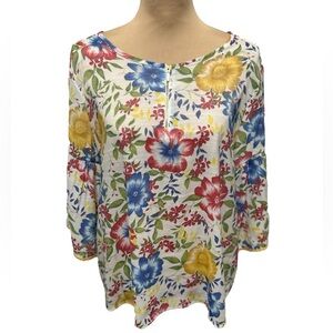 Harve Bernard Women's Floral 1/4 Zip & 3/4 Bell Sleeve with Fringe in Size Large